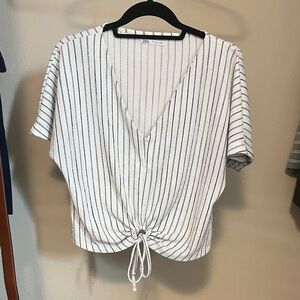 Zara V-Neck Blouse with Black Stripes